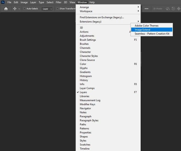 opening the extend image addon